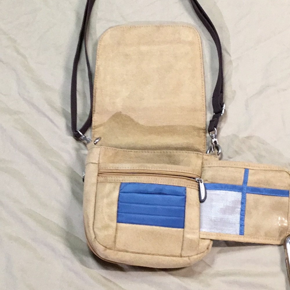 Travelon Crossbody Bag Tan Faux Suede Antitheft Travel Casual Everyday - Picture 4 of 7